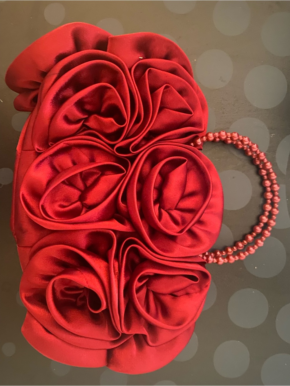 Le Chateau Elegant Red Satin Rose Cluster Evening Bag